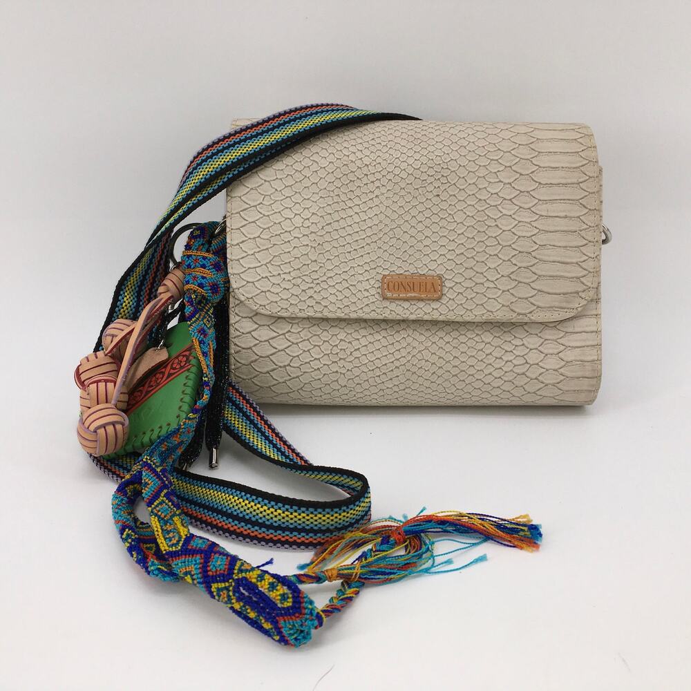 Consuela Thunderbird On The Town Crossbody Bag Embossed Snake White Cream Purse